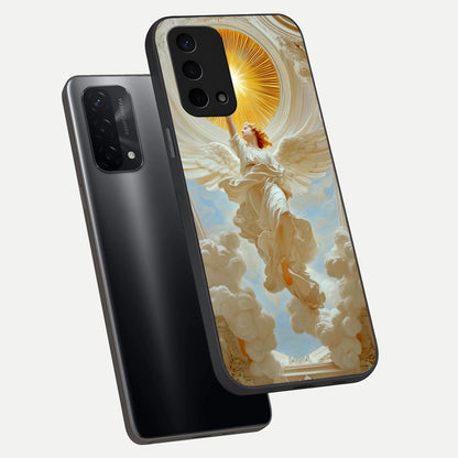  Divine Light Angel phone case For Oppo A74 5G showing premium glass back cover with detailed artwork