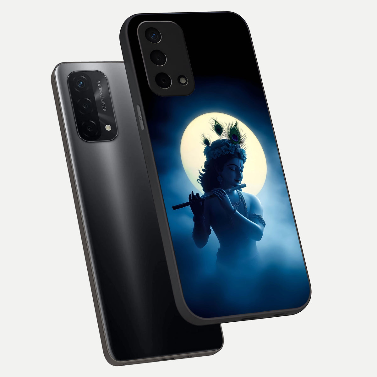  Divine Moon Flute phone case For Oppo A74 5G showing premium glass back cover with detailed artwork