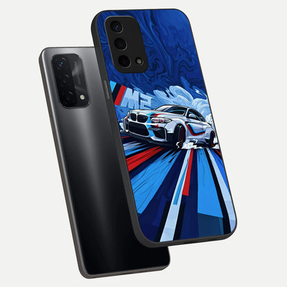  Drift Power Rush phone case For Oppo A74 5G showing premium glass back cover with detailed artwork