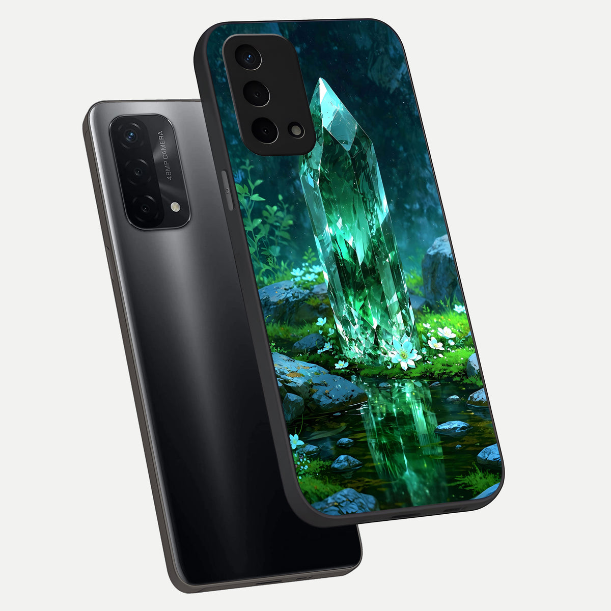  Emerald Light Crystal phone case For Oppo A74 5G showing premium glass back cover with detailed artwork
