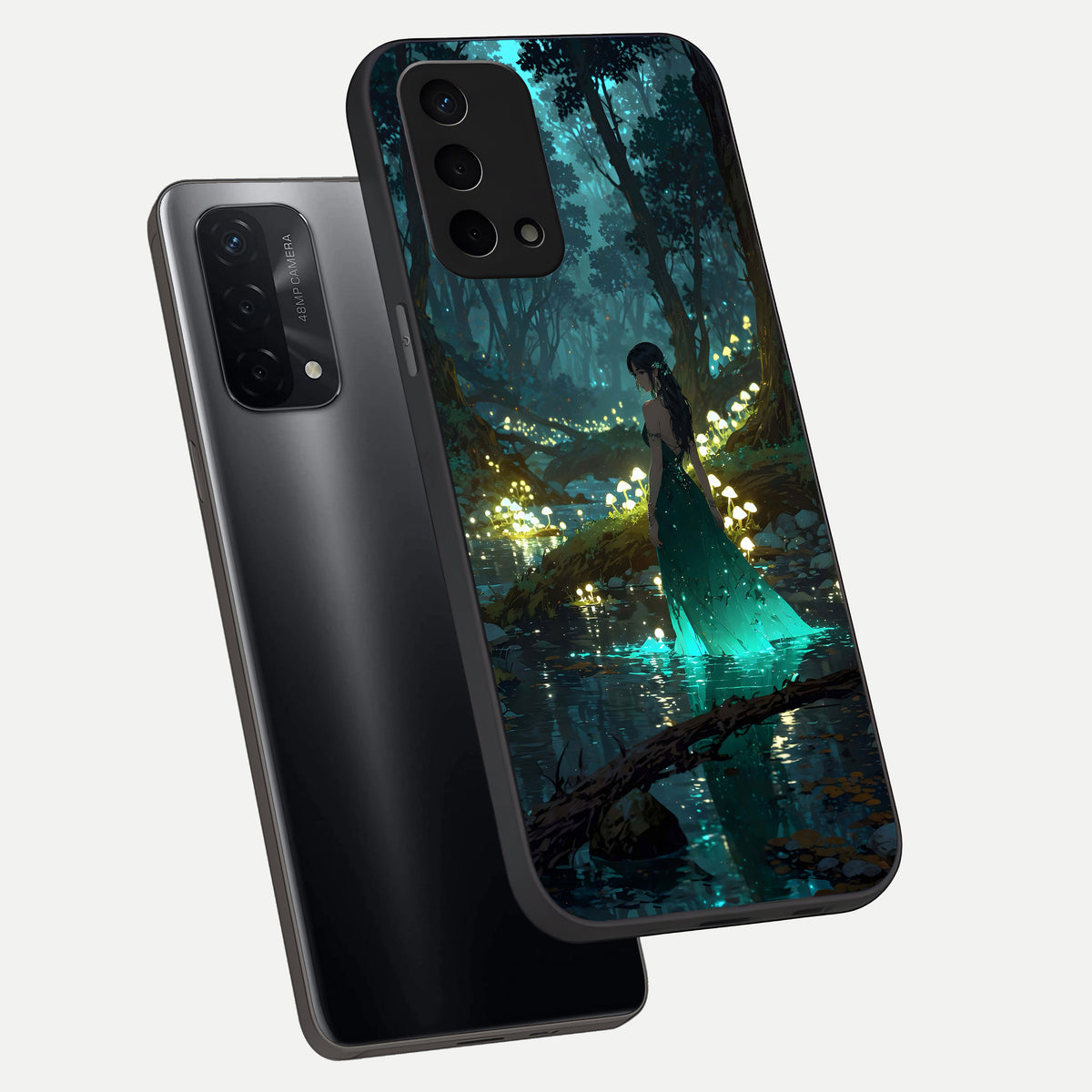  Enchanted Forest Glow phone case For Oppo A74 5G showing premium glass back cover with detailed artwork