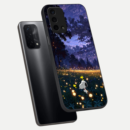  Firefly Meadow Magic phone case For Oppo A74 5G showing premium glass back cover with detailed artwork