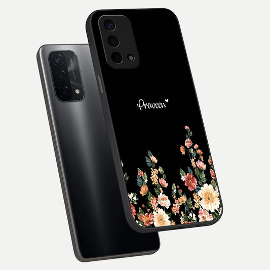  Floral Design Personalized Custom Name phone case For Oppo A74 5G showing premium glass back cover with detailed artwork