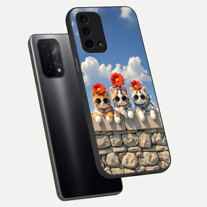  Floral Kitty Squad phone case For Oppo A74 5G showing premium glass back cover with detailed artwork