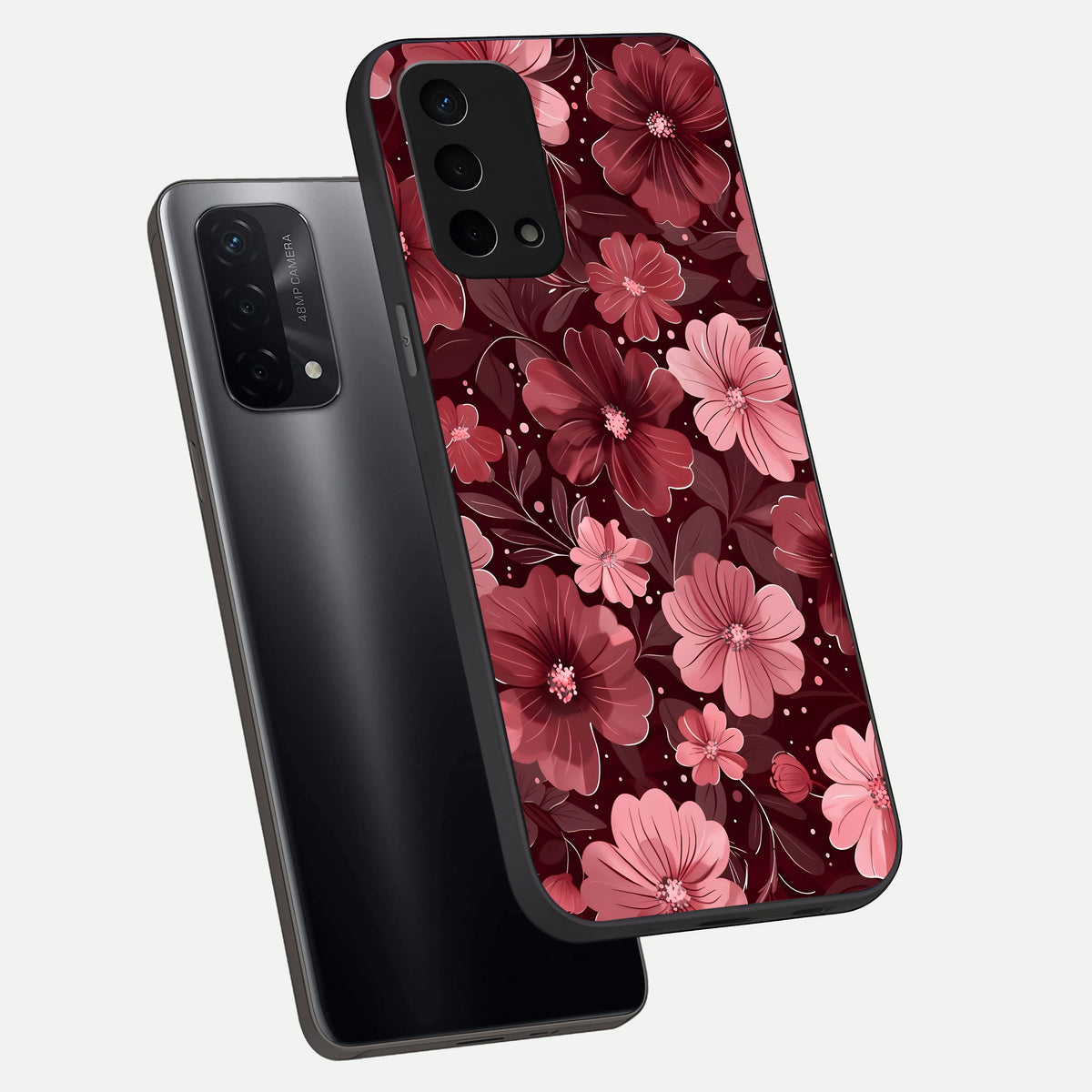  Flower Blush Bloom phone case For Oppo A74 5G showing premium glass back cover with detailed artwork