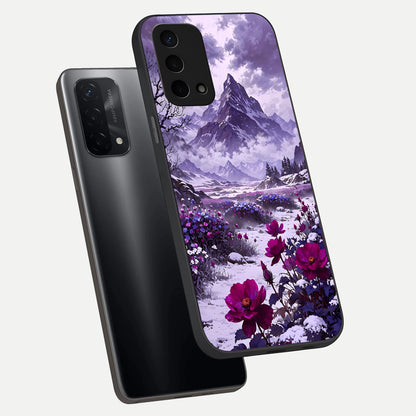  Flower Mountain View phone case For Oppo A74 5G showing premium glass back cover with detailed artwork