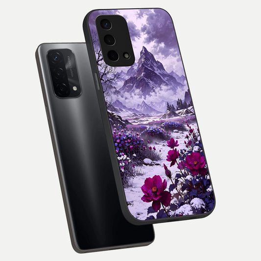  Flower Mountain View phone case For Oppo A74 5G showing premium glass back cover with detailed artwork