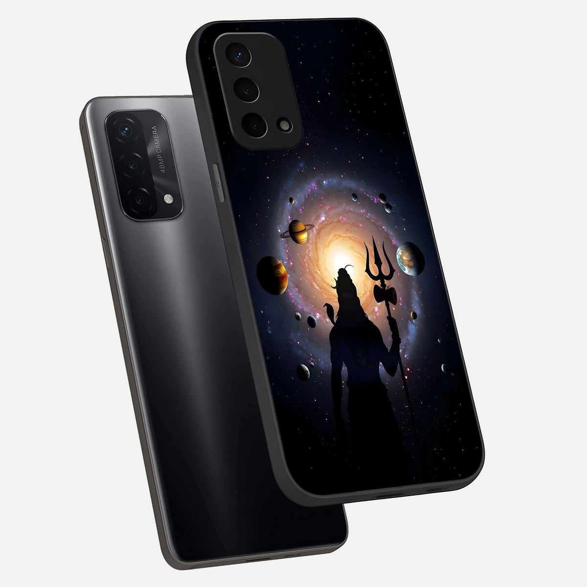  Galactic Shiva Vision phone case For Oppo A74 5G showing premium glass back cover with detailed artwork