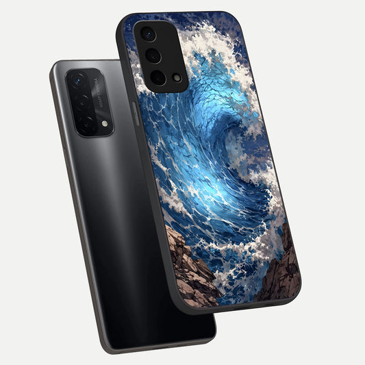  Giant Ocean Wave phone case For Oppo A74 5G showing premium glass back cover with detailed artwork