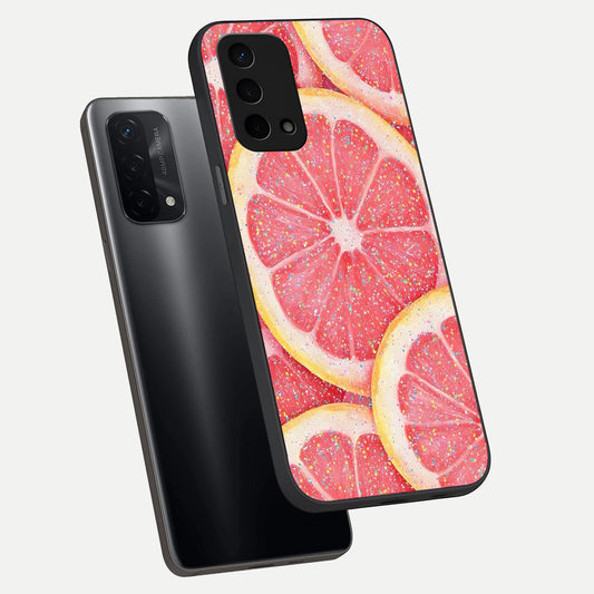  Glitter Grapefruit phone case For Oppo A74 5G showing premium glass back cover with detailed artwork