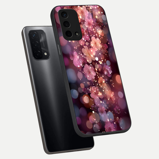  Glowing Petal Bliss phone case For Oppo A74 5G showing premium glass back cover with detailed artwork