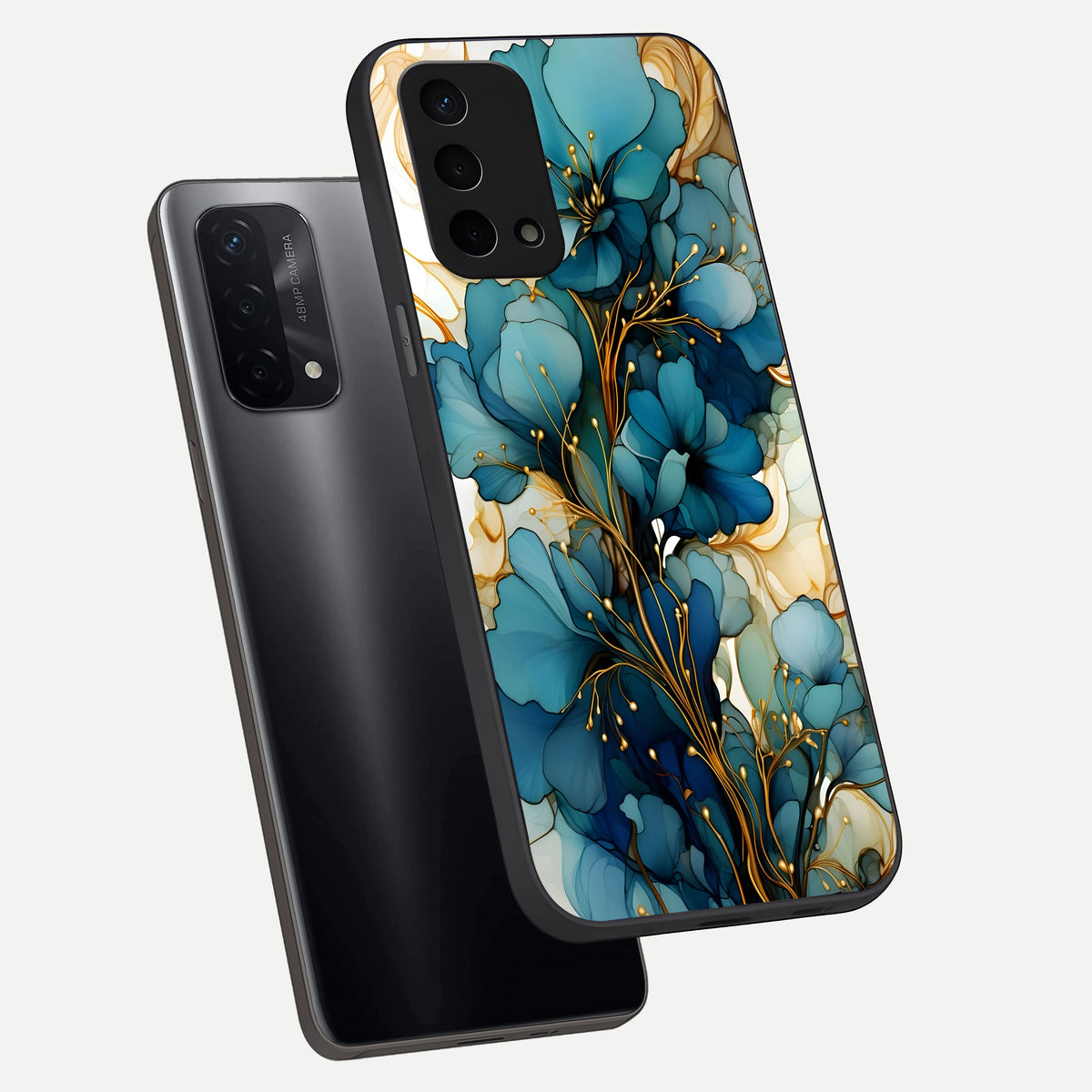  Golden Bloom Symphony phone case For Oppo A74 5G showing premium glass back cover with detailed artwork
