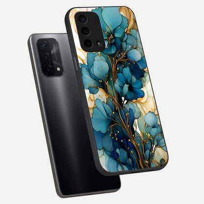  Golden Bloom Symphony phone case For Oppo A74 5G showing premium glass back cover with detailed artwork