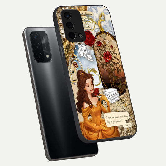  Golden Dream Belle phone case For Oppo A74 5G showing premium glass back cover with detailed artwork