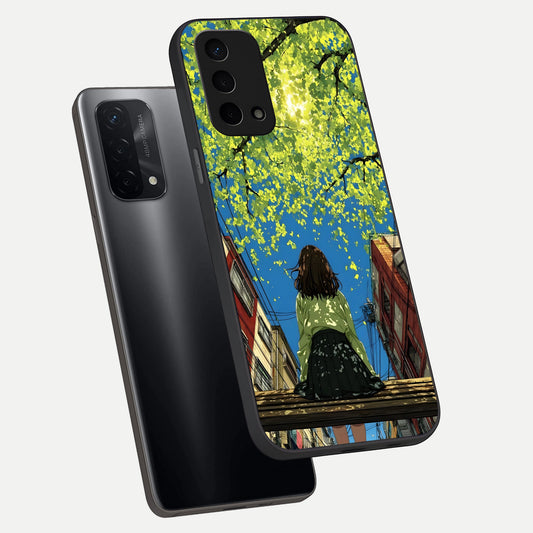  Golden Leaves Glow phone case For Oppo A74 5G showing premium glass back cover with detailed artwork