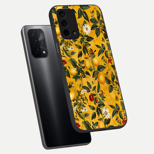  Golden Lemon Field phone case For Oppo A74 5G showing premium glass back cover with detailed artwork
