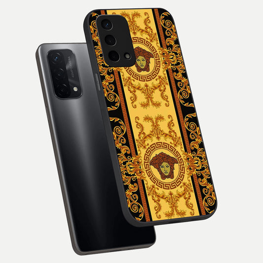  Golden Royal Heritage phone case For Oppo A74 5G showing premium glass back cover with detailed artwork