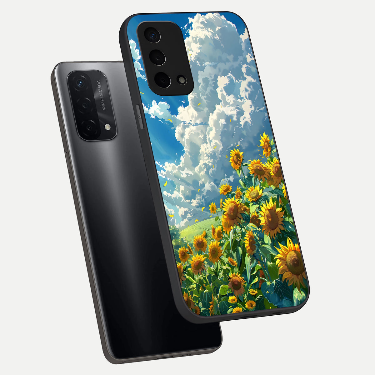  Golden Sun Glory phone case For Oppo A74 5G showing premium glass back cover with detailed artwork