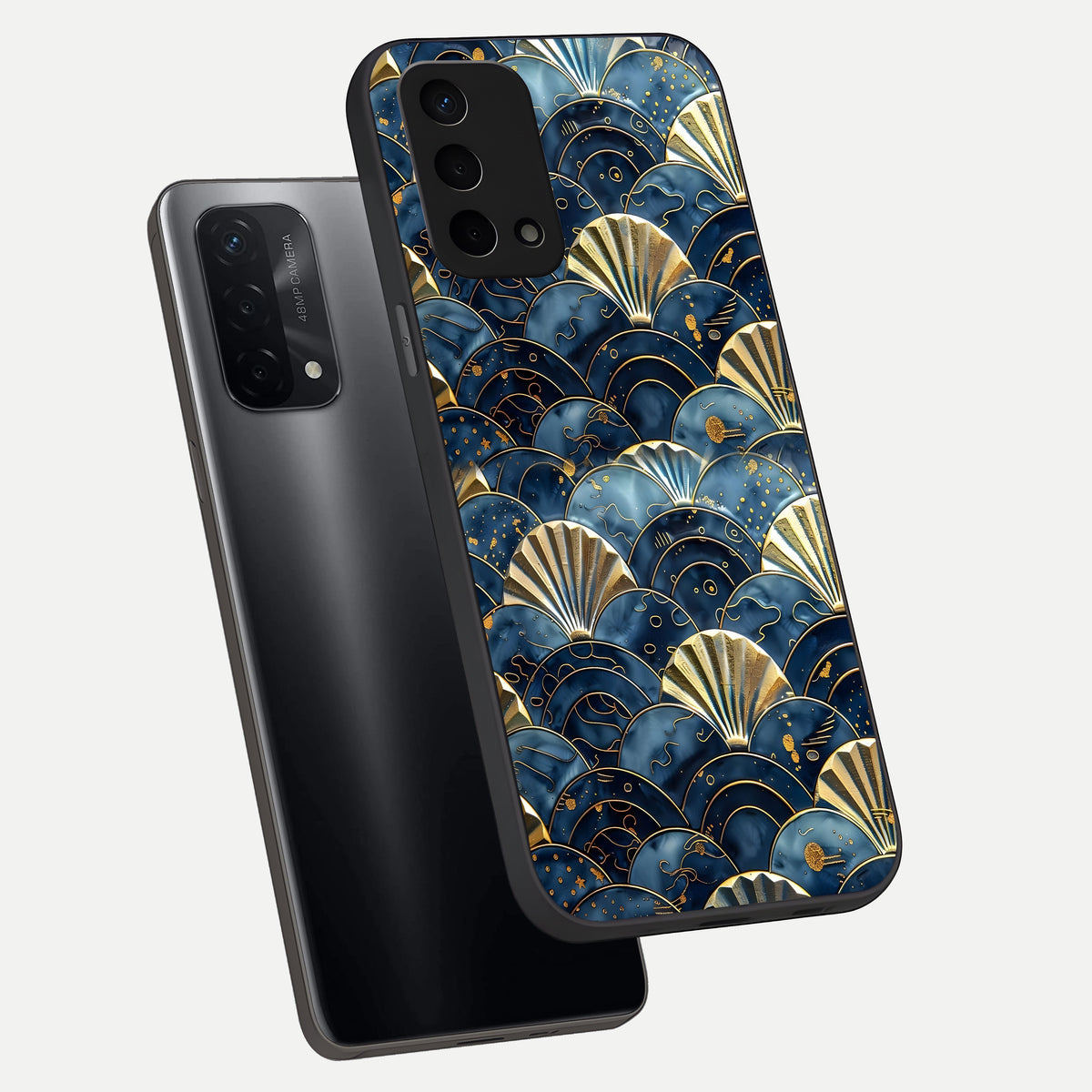  Golden Wave Luxe phone case For Oppo A74 5G showing premium glass back cover with detailed artwork