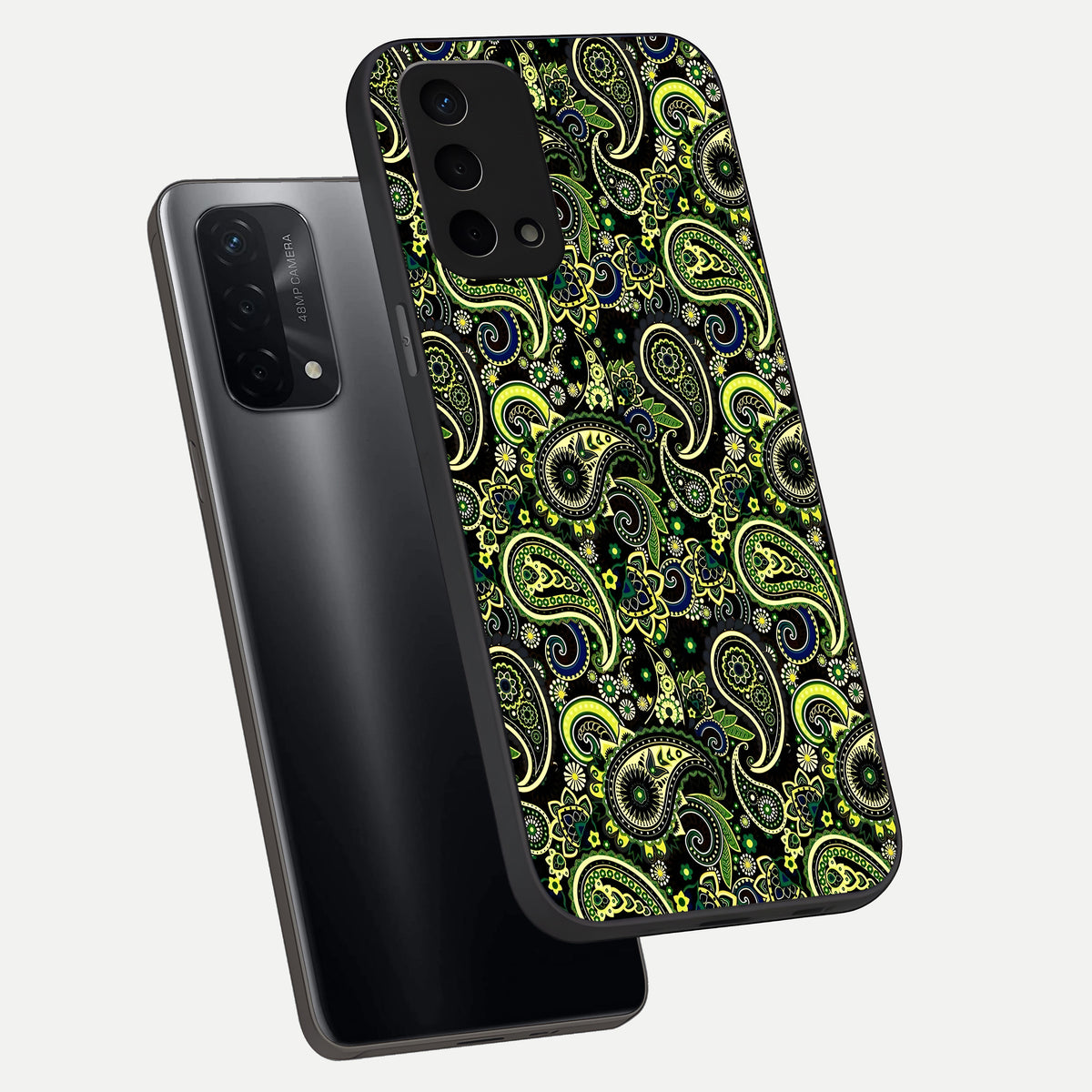  Green Lemon phone case For Oppo A74 5G showing premium glass back cover with detailed artwork