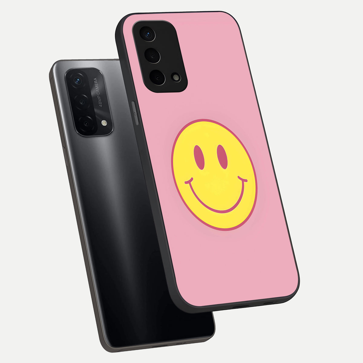 Happy Pink Mood phone case For Oppo A74 5G showing premium glass back cover with detailed artwork