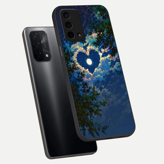  Heart With Moon Sky phone case For Oppo A74 5G showing premium glass back cover with detailed artwork