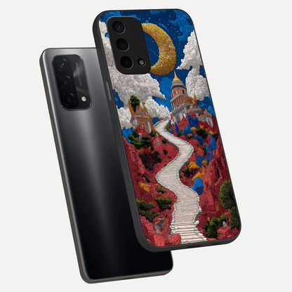  Heavenly Moon Path phone case For Oppo A74 5G showing premium glass back cover with detailed artwork