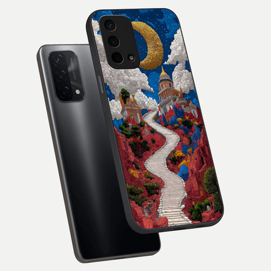  Heavenly Moon Path phone case For Oppo A74 5G showing premium glass back cover with detailed artwork
