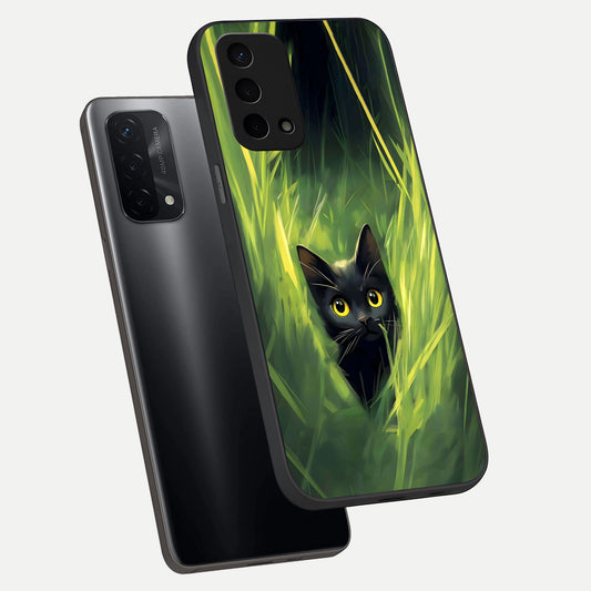  Hidden Cat Whisper phone case For Oppo A74 5G showing premium glass back cover with detailed artwork