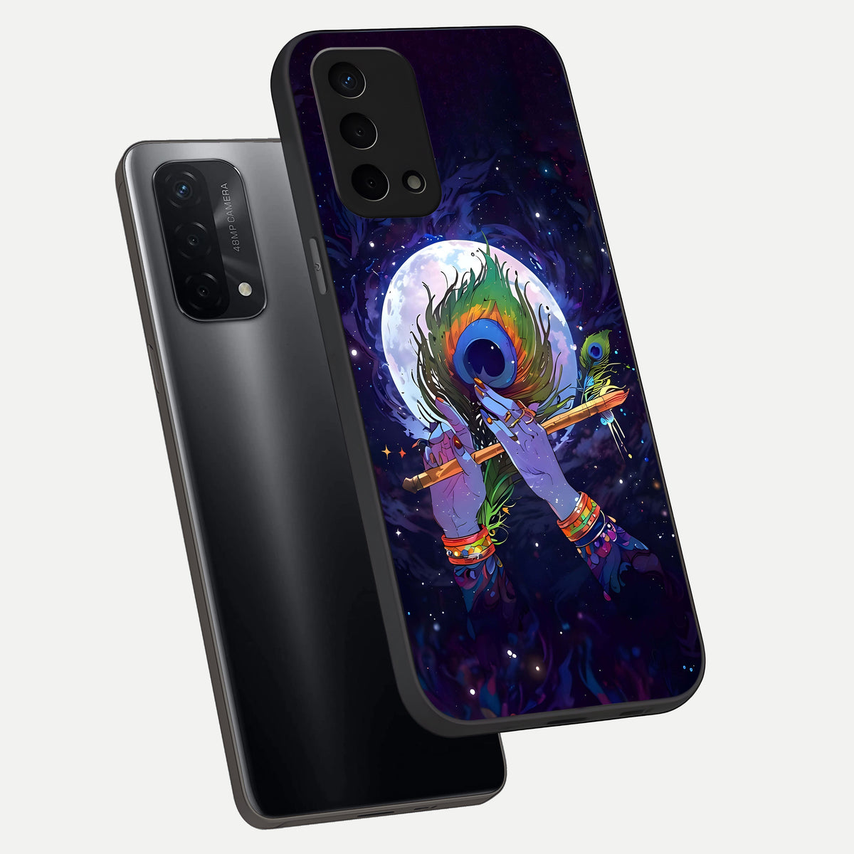  Krishna Hands Art phone case For Oppo A74 5G showing premium glass back cover with detailed artwork