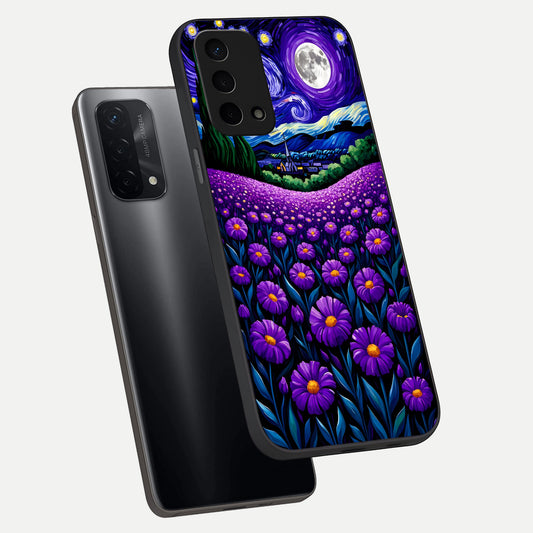  Lavender Moon Field phone case For Oppo A74 5G showing premium glass back cover with detailed artwork