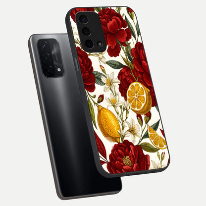  Lemon Rose Charm phone case For Oppo A74 5G showing premium glass back cover with detailed artwork