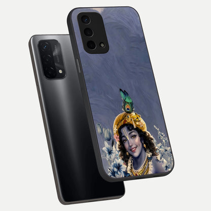  Lord Krishna phone case For Oppo A74 5G showing premium glass back cover with detailed artwork
