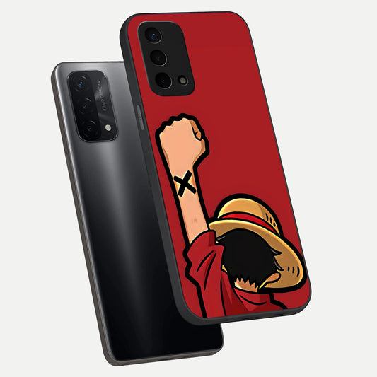  Luffy X Spirit phone case For Oppo A74 5G showing premium glass back cover with detailed artwork