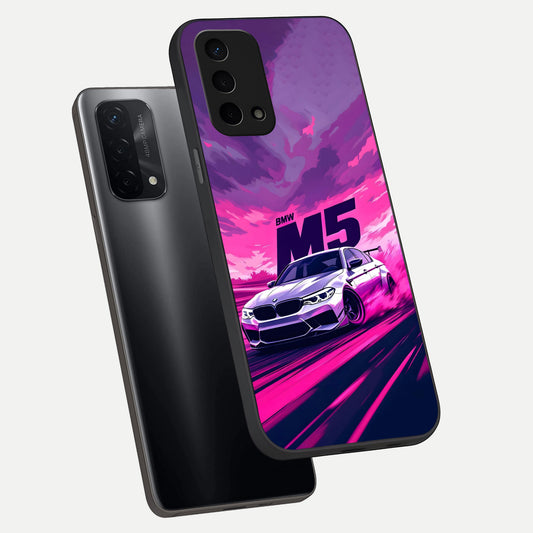  MS Neon Car phone case For Oppo A74 5G showing premium glass back cover with detailed artwork