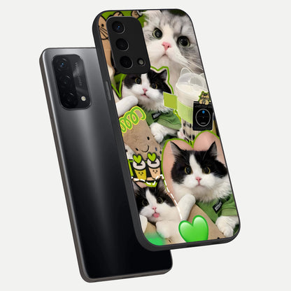  Matcha Cats Mood phone case For Oppo A74 5G showing premium glass back cover with detailed artwork