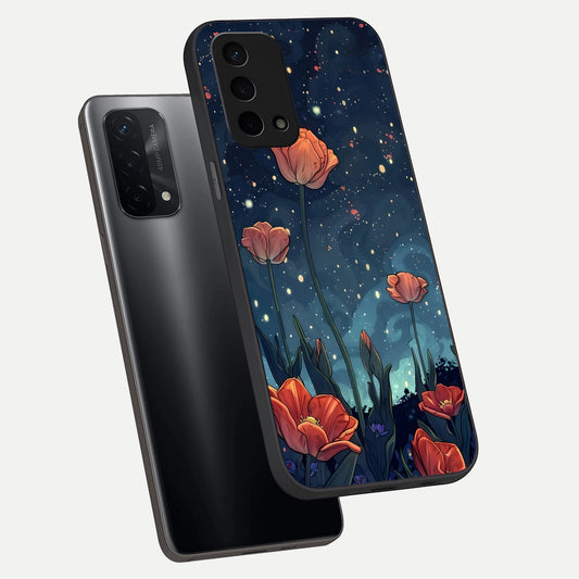  Midnight Tulip Glow phone case For Oppo A74 5G showing premium glass back cover with detailed artwork
