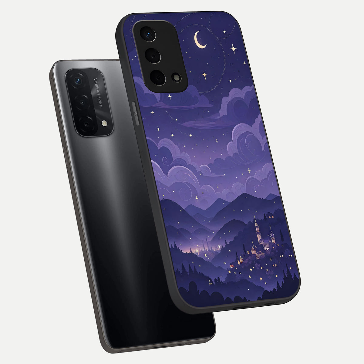  Minimal Night View phone case For Oppo A74 5G showing premium glass back cover with detailed artwork