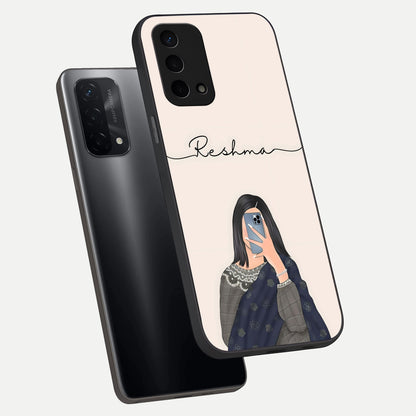  Mirror Mood Muse With Custom Name phone case For Oppo A74 5G showing premium glass back cover with detailed artwork