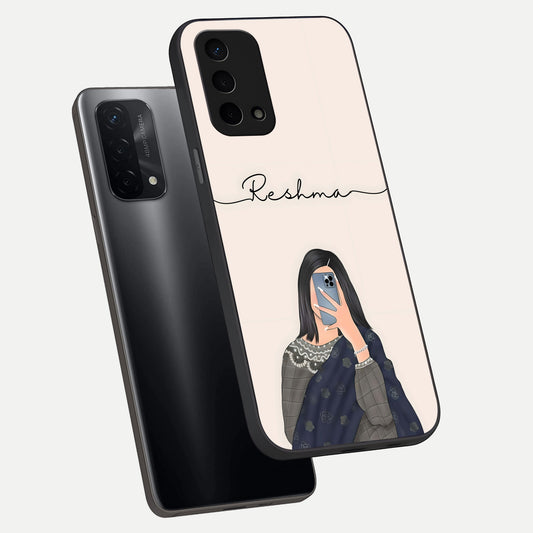  Mirror Mood Muse With Custom Name phone case For Oppo A74 5G showing premium glass back cover with detailed artwork