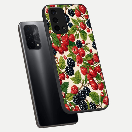 Mixed Berry Collage phone case For Oppo A74 5G showing premium glass back cover with detailed artwork