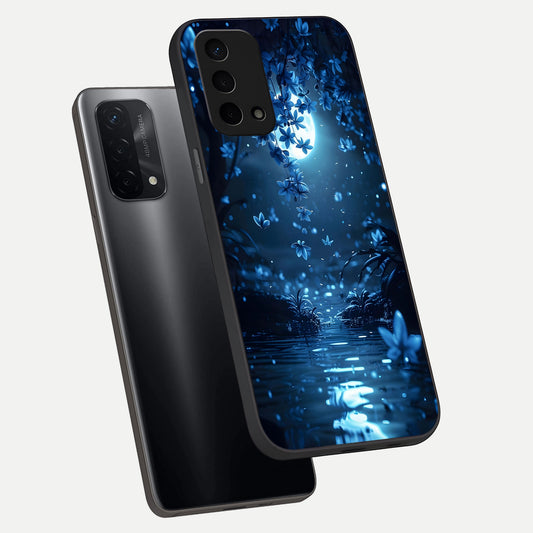  Moonlight Petal Dream phone case For Oppo A74 5G showing premium glass back cover with detailed artwork