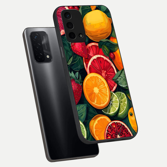  Multiple Fruits phone case For Oppo A74 5G showing premium glass back cover with detailed artwork