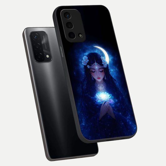  Mystic Moon Queen phone case For Oppo A74 5G showing premium glass back cover with detailed artwork