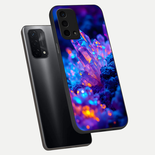  Neon Aura Shards phone case For Oppo A74 5G showing premium glass back cover with detailed artwork