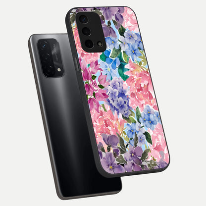  Pastel Floral Mix phone case For Oppo A74 5G showing premium glass back cover with detailed artwork