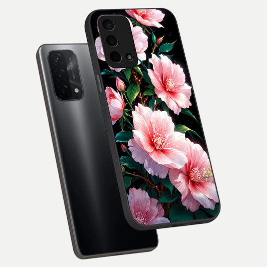  Peach Flower phone case For Oppo A74 5G showing premium glass back cover with detailed artwork