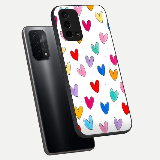  Playful Love Doodles phone case For Oppo A74 5G showing premium glass back cover with detailed artwork