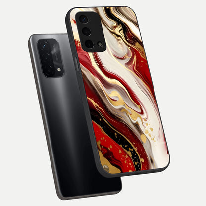  Red And White Marble phone case For Oppo A74 5G showing premium glass back cover with detailed artwork