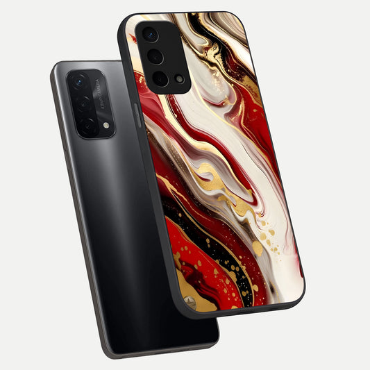  Red And White Marble phone case For Oppo A74 5G showing premium glass back cover with detailed artwork